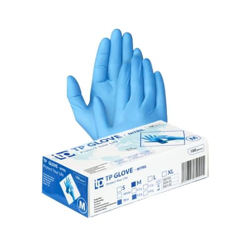 Gedikum 1000 (10x100 Stk) Nitril-Handschuhe, puderfrei, latexfrei, hypoallergen, Lebensmittelhandschuhe, medizinische Einweghandschuh, Gummihandschuhe S, M, L, XL (blau/Schwarz) (Blau, M)