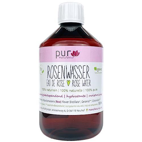 pur Manufaktur Bio Rosenwasser 100% naturreines Rosen-Hydrolat verschiedene Größen (500ml)