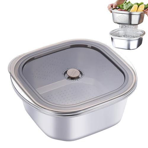 Edelstahl Küchensieb und Schüsselset, 3600ml Edelstahl Nudelsieb mit Deckel, Rührschüsseln, Reis Waschschüssel, Abtropfsieb Seiher für Nudeln Obst Gemüse