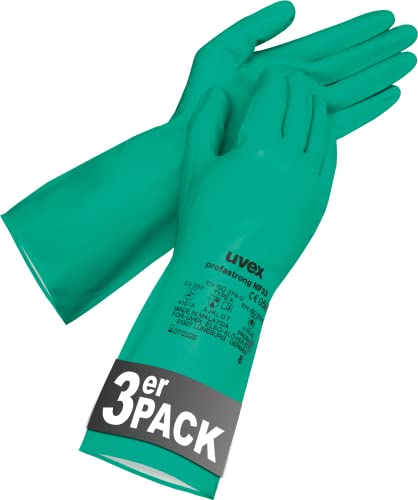 Uvex profastrong NF33 Chemikalienschutzhandschuhe, Nitril-Kautschuk beschichtete Arbeitshandschuhe für Damen & Herren, 3 Paar, Grün, Größe 11/XXL