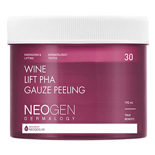 DERMALOGY by NEOGENLAB Wine Lift PHA Mull-Peeling-Pads (30 Pads) – Peeling-, revitalisierendes und straffendes Peeling-Pad mit AHA, BHA, PHA, LHA & Wine & Peptide & Collagen – Koreanische Hautpflege