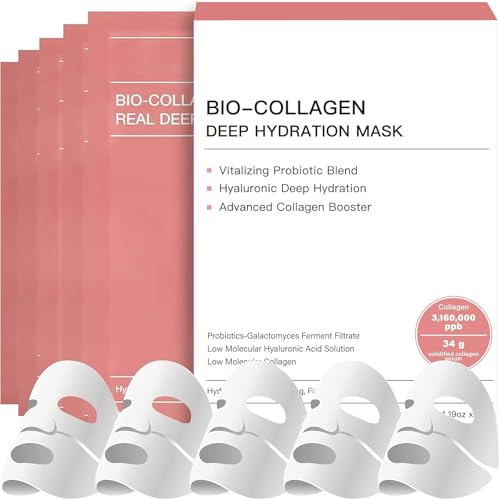 5 Stück Bio Collagen Mask,Korean Bio Collagen Real Deep Mask Overnight, Anti-aging Kollagen Gesichtsmaske, Hydratisierende Übernachtmaske, Lösliche Collagen Night Wrapping Sheet