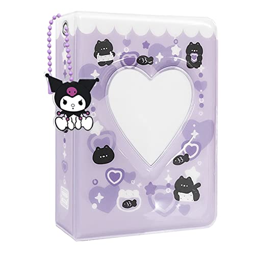 Photocard Binder 3 Zoll Kpop Photocard Holder, Cute Mini Photo Album Kpop Photocard Binder, Portable Kpop Binder Mini Fotoalbum with Lovely Pendant for Photocard Collection, 40 Pockets (Purple)