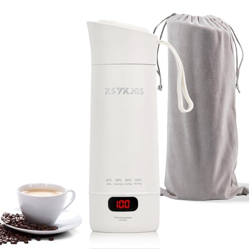 XSYKJGS Reise Wasserkocher Klein, 400ML Mini Tragbarer Elektrische Wassertasse, Schnellkoch BPA-freier - 304 Stainless Steel Liner - 4 einstellbare Temperaturstufen mit Automatischer Abschaltung