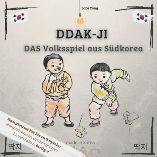 딱지 DDAK-JI DAS Volksspiel aus Südkorea 딱지: ⭐⭐⭐⭐⭐✨Komplettset inklusive Origami Papier + Faltanleitung I für bis zu 5 Spieler I je Spieler eine Farbe✨⭐⭐⭐⭐⭐