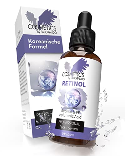 Korean skincare by Saborando | Koreanische Kosmetik Retinol Serum hochdosiert + Hyaluronsäure + Vitamin C | Gesichtspflege Wirksam gegen Falten, Anti Aging & Poren verkleinern