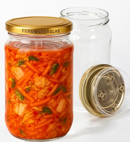 myFERMENTS Kimchi Behälter – 2L großes Fermentierglas für Kombucha, Kimchi, Kefir – Einmachgläser mit Schraubdeckel, weite Öffnung zum Einlegen, Fermentieren – Luftdichte Deckel – 2er Set