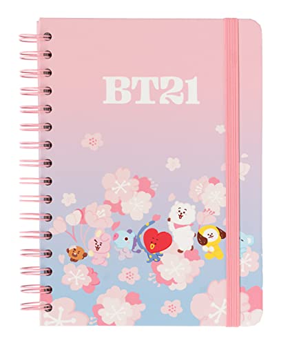 Grupo Erik Bullet Journal Dotted A5 BT21 Cherry Blossom - Hard Cover Notizblock A5 Ringbuch Notizbuch A5 Dotted Tagebuch mit Ringbindung offizieller BT21 Merch