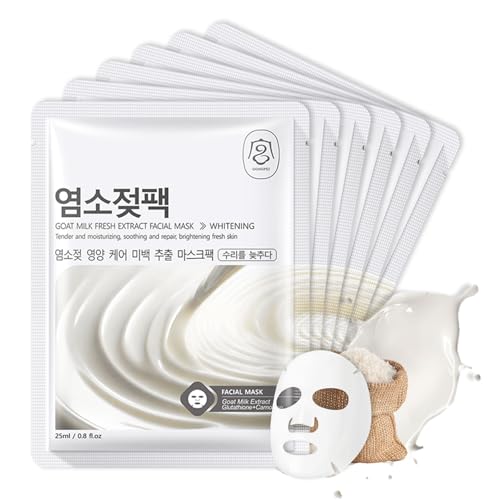 Shefave Sheet Mask Korean Mask, Tuchmasken 6 Stück Rice Essence Gesichtsmaske Korean Face Mask Sheets, Nährende Beauty, Gleichmäßiger Hautton, Hydrating Reismasken (M, Ziegenmilch)