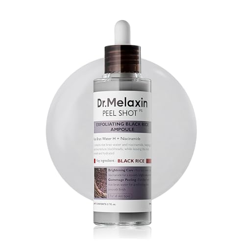 Dr.Melaxin Peel Shot Glow Black Rice Peeling Ampulle, weiches Peeling, Gesicht und Körper, Peeling für abgestorbene Hautzellen, Mitesserentferner für alle Hauttypen, koreanische Hautpflege, 80 ml