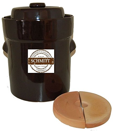 Ms-Steinzeug Gärtopf 10 L Braun + Beschwerungssteine | Gesunde Ernährung durch Fermentation | Einmachtopf zum Konservieren | Milchsäuregärung ideal für Vegetarier und Veganer | Inkl. Rezepte