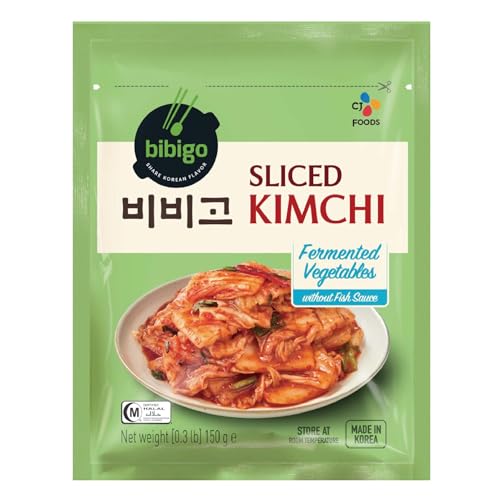 Bibigo Kimchi geschnitten – Fermentierter Kohl aus Korea – Ohne Fischsauce und halal – 1 x 150 g