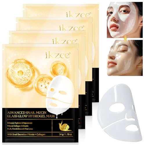 Advanced Snail Mucin Glass Glow Hydrogel Mask 4 Stück, Kollagen Gesichtsmaske, Collagen Face Real Deep Mask, Snail Mucin Serum Glass Skin Face Mask Korean Skincare