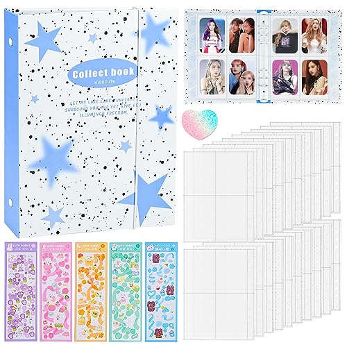 A5 Binder Fotokartenalbum, 3 Zoll Kpop Fotoalbum Halter mit 20 Blätter 4 Fächer Fotosichthüllen(160Taschen), Durchsichtige Schutzhülle, 5 Bunte Aufkleber, 6 Ringbuch Photocard Binder Kpop