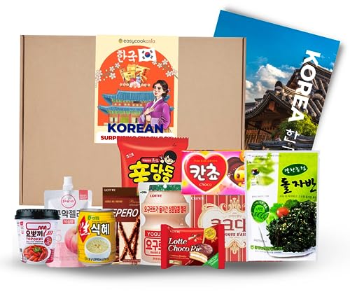 EasyCookAsia Korea Surprise Snackbox | XXL Paket mit 20+ Teile koreanische Süßigkeiten, Getränke, Chips | in Geschenkverpackung | inkl. bsp. BTS Kafee, Pepero, Seetang Snack