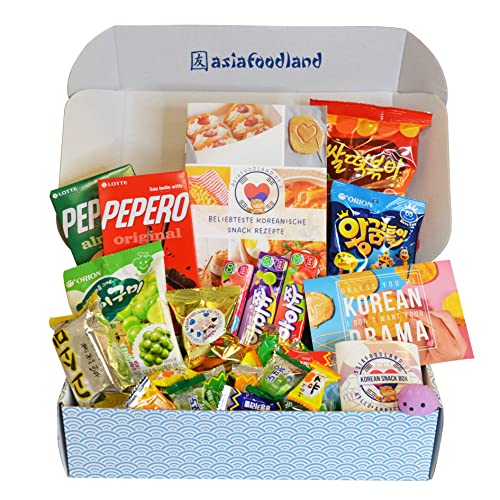 asiafoodland | Korea-Box | 30+ Teile | in Geschenkverpackung | Snacks, Süßigkeiten & Spezialitäten | mit Rezeptbooklet & Infoheft