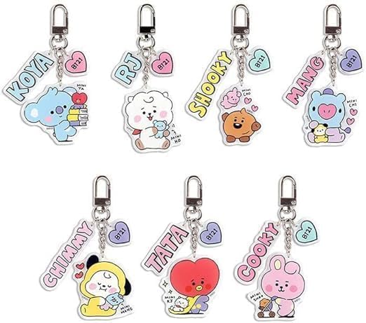 YAzgan 7 Stück BT21 BTS Koreanische Schlüsselanhänger aus Acryl, Bangtan Boys Telefon Anhänger Schlüsselanhänger Geschenke für Fans