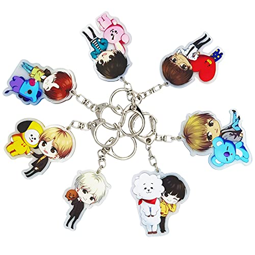 Doyomtoy 7 PCS schlüsselanhänger set, BTS Schlüsselanhänger Kpop Schlüsselanhänger, Nette Handtaschen Zubehör, Team-Schlüsselanhänger-Schüler, Deko für Rucksack/Tasche