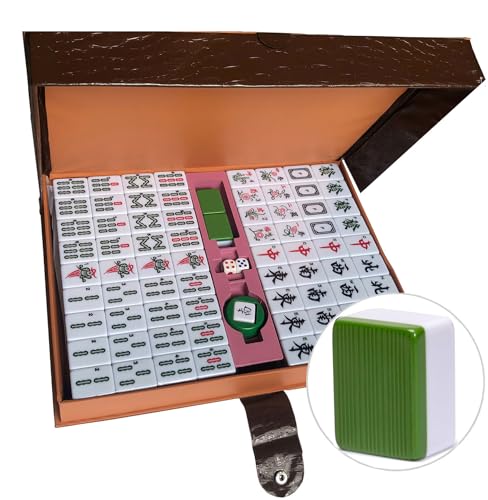 LANYOTA Mahjong-Set Großes Elfenbeinfarbe Ziegeln Mit Arabische Ziffern Fliesen Chinesisches Mahjong-Spielset 146 Tiles Majiang(grün)