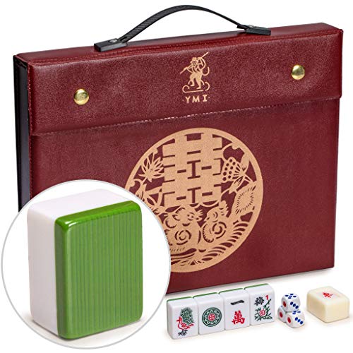 Yellow Mountain Imports Professionelles Chinesisches Mahjong-Spielset, Double Happiness (Grün) mit 146 mittelgroßen Ziegeln - Für Das Spiel Im Chinesischen Stil [專業中式麻將]