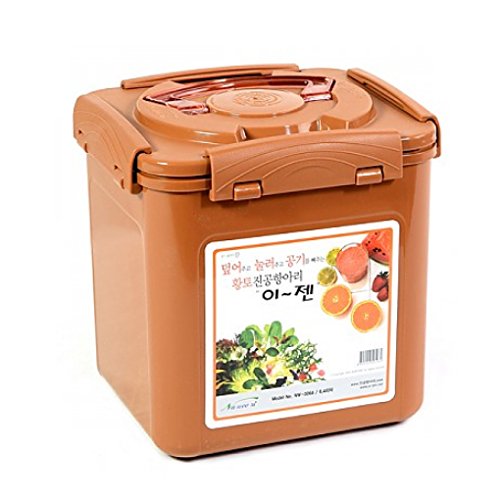 e-jen Probiotischer Gärbehälter für Kimchi, Sauerkraut mit Vakuuminnendeckel, Steingut-Braun, 6,4 l