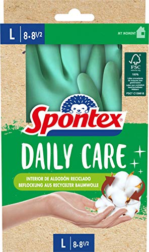 Spontex Daily Care Haushaltshandschuhe aus 100% FSC-zertifiziertem Latex, mit Innenfutter aus recycelter Baumwolle, für alle Putz- und Pflegearbeiten, 1 Paar, Größe L (8-8,5), Mint