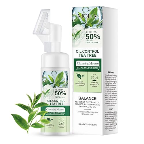 Shefave Reinigungsschaum Gesicht Teebaum Gesichtsreinigung,Tea Tree Cleansing Foam, Face Wash mit Gesichtsreinigung Bürste, Mitesserentferner Porenreiniger, Ölkontrolle, Beruhigender