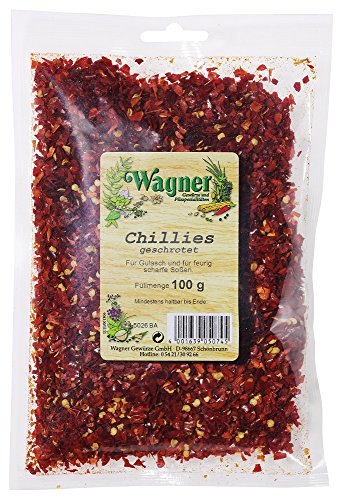Wagner Gewürze Chillies geschrotet scharfe Chiliflocken als Gewürz für Chili con Carne, Saucen & Fleisch, Chilli für die Mühle, getrocknet, Menge: 2 x 100 g