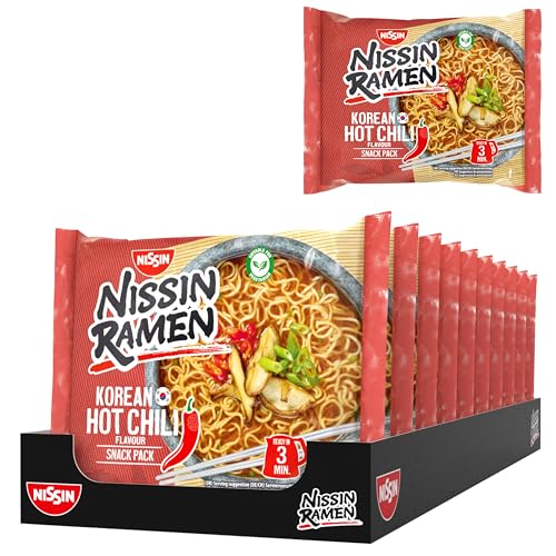 Nissin Ramen - Korean Hot Chili, 10er Pack, Instant-Nudeln asiatischer Art, nach koreanischen Rezeptur, schnell & einfach zubereitet, asiatisches Essen (10 x 65,2g)