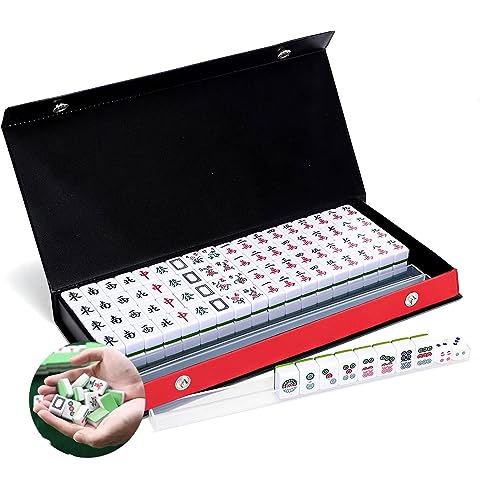 LANYOTA Mini Mahjong Set, Traditionelles Chinesisches Mah Jong für Reise, 144 Majong Spielsteine mit Box, Mah-Jongg Set mit Racks und Würfeln