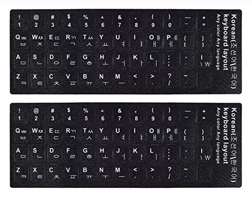 Koreanische Tastatur-Aufkleber - Koreanisch-Englische Tastatur-Buchstaben, Ersatzaufkleber mit Weißer Schrift auf Schwarzem Hintergrund für Computer, Laptop und Desktop