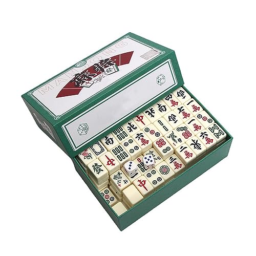 XPJBKC Majongsteine Spiel, Mini Mahjong Spiel, Traditionelles Chinesisches Majong Spiel, Tragbarer Mahjong Brettspiel Set mit 144 Mahjong Steinen, für Familie Reise Spiel Tabletop Spiel Brettspiel