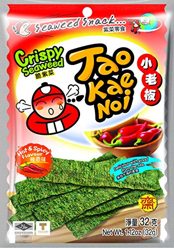 Tao Kae Noi Crispy Seaweed Snack Hot & Spicy, scharf-würziger Algensnack, 32 g
