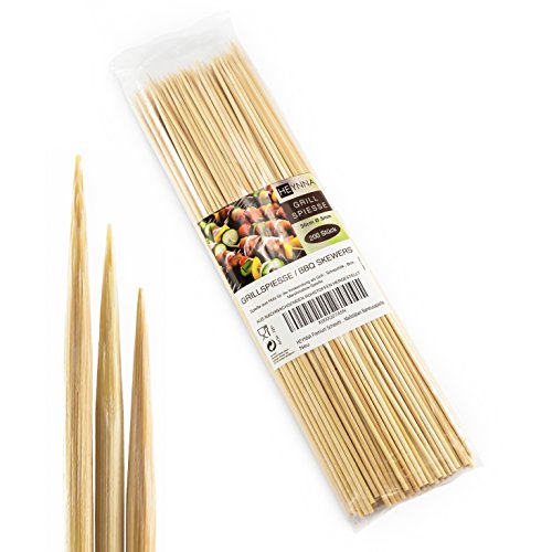 HEYNNA® Bambus-Schaschlikspieße 30cm / Grillspieße - 200 Stück aus Bambus zum Grillen & Kochen/Spieße geprüft nach LFGB-Standard/Fingerfood-Spieße