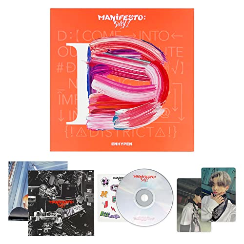 ENHYPEN - [MANIFESTO : DAY 1] (D : ENGENE Ver.) Package + CD-R + Photo Book + Photo Card + Sticker + Poster With Lyrics + 2 Pin Button Badges + 4 Extra Photocards + Top Loader Deco Stiker