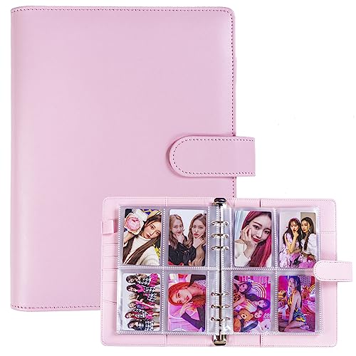 A5-Bindekarte Sammler mit 30 Pack 4-Pocket-Seiten,6 Ringbuch-Album mit 240 Kartenfächern, PU-Leder-Bindemittel mit magnetischem Schnallenverschluss zum Organisieren von Sammelkarten, K-Pop-Fotokarten