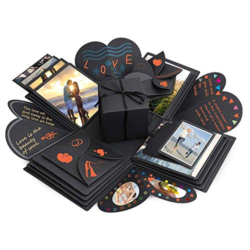 Überraschung Box, Komake Explosion Box, DIY Geschenk Scrapbook und Foto-Album für Weihnachten/Valentine/Jahrestag/Geburtstag/Hochzeit (Schwarz)