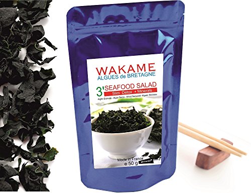 Wakame Algen getrockneter Instant 3' Algen 100% Wakame-Flocken Premium Quality -wiederverschließbaren Beutel, bleumarine Bretania-France