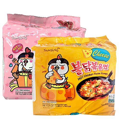 WaNaHong Samyang Hot Spicy Chicken Ramen Nudelbox (Carbonara 5 Packungen & Käse 5 Packungen)