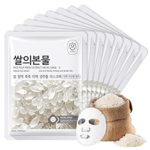 Shefave 8 Stück Tuchmasken Korean Face Mask Sheets, Reis Koreanische Gesichtsmaske Rice Essence Tuchmasken Gesicht, Nährende Maske Beauty, Gleichmäßiger Hautton, Hydrating Mask