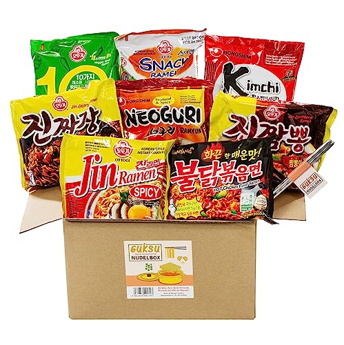 Guksu-Box mit 8 koreanischen Ramen - Ausgewählter Mix aus vielseitigen Geschmacksrichtungen - Korea Buldak Instant-Nudeln Geschenkbox
