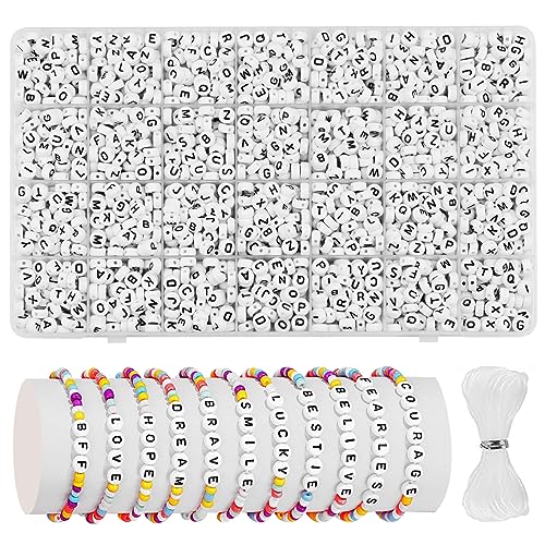 MiuCo 1950 Stück Alphabet Perlen Set, Buchstabenperlen zum Auffädeln, Rund Buchstaben Perlen für Armbänder, Letter Beads, Bastelset für Armband Haarband Schmuck Basteln