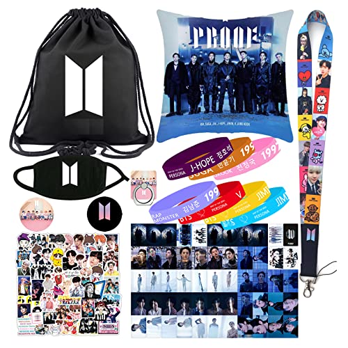 GUNBAK BTS Fanartikel BTS Merch Gifts Set Includes Backpack Pillow Case Photocards Bracelets Face Mask Lanyard Stickers Button Pin Phone Stand Kpop Merch