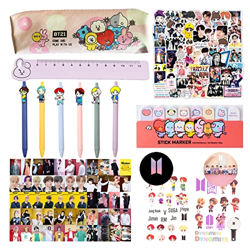 GUNBAK BTS Fanartikel BTS Merch Gifts Including Pencil Case Pen Ruler Stickers Sticky Note Button Pin Photocards Tattoo Stickers Kpop Merch