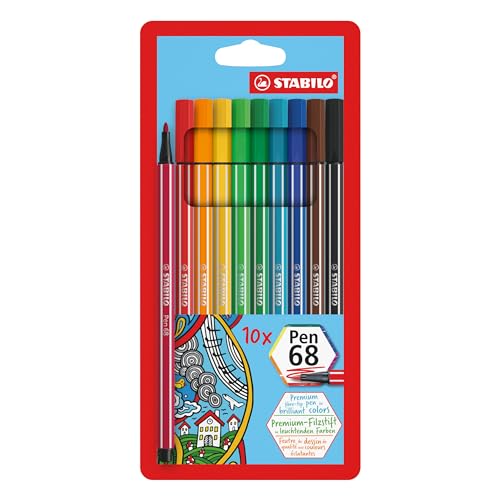 Premium-Filzstift - STABILO Pen 68 - 10er Pack - mit 10 verschiedenen Farben