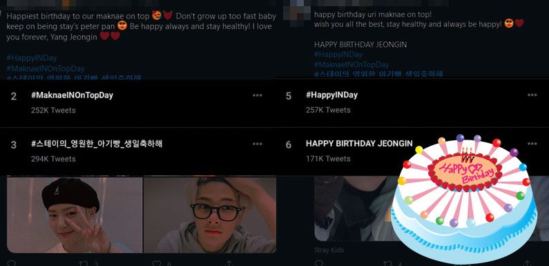 Stays feiern den Geburtstag von Jeongin mit mehreren Hashtags