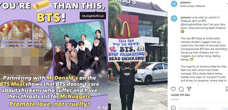 Peta Asia kritisert BTS scharf für McDonald’s Kooperation